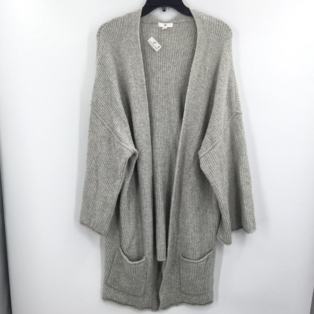 BP Long Sleeve Open Front Slit Side Cardigan Sweater Pockets Gray Size Large